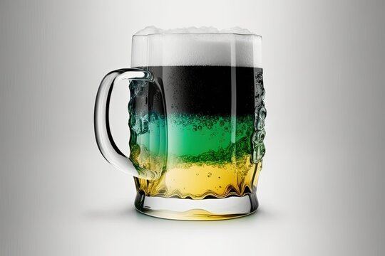 A beer in a chilled mug, set against a white background. Generative AI