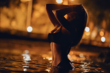 sexy girl at night on the sea