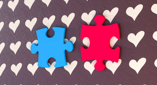 Heart background and colorful puzzles