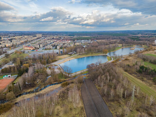 Fototapeta premium Public park called Lewityn in Pabianice City - view from drone