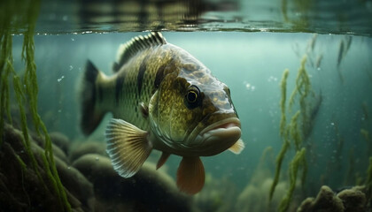 Small mouth bass under water generative ai 