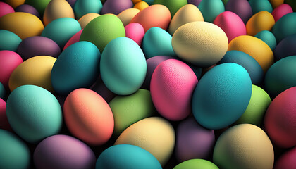 Fototapeta na wymiar Pile of colorful easter eggs generative ai