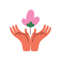 hands lifting flower garden