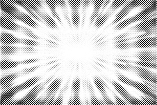 Fototapeta Comics background. Abstract lines backdrop. Shading sunrays. Design frames for title book. Texture explosive polka. Beam action. Pattern motion flash. Rectangle fast boom zoom. Vector illustration