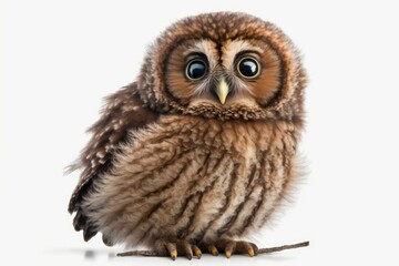 Athene noctua owlet, 50 days old, fronting a white background. Generative AI