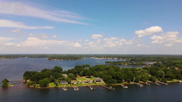 Aerial Flyover View of Beautiful Lake Norman in North Carolina