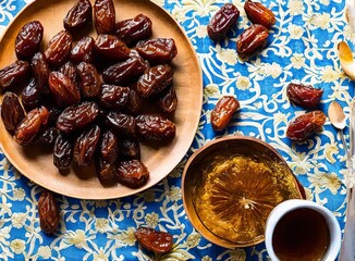 turkish tea with coffee and nuts on a wooden background