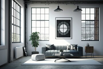 Modern minimalistic industrial style living room, generative AI
