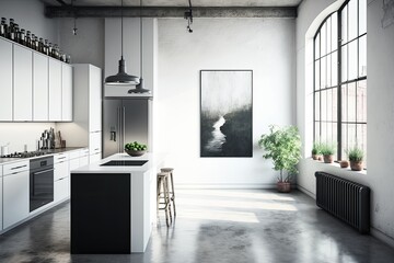 Modern minimalistic industrial style kitchen, generative AI