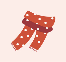 Warm colorful scarf. Accessory for winter and autumn seasons, symbol of cold weather. Fashonable and trendy garment and wear, element of clothes. Cartoon flat vector illustration