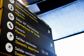 Obraz premium Information sign at El Dorado airport, Bogota, Colombia