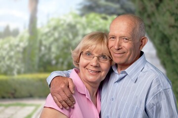 Love happy senior couple portrait in garden.