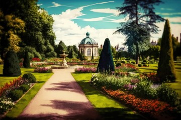 View of city park in english garden style, concept of Gardening and Flora, created with Generative AI technology
