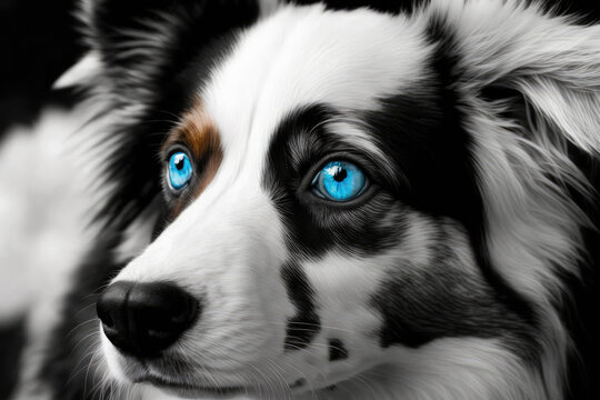 black and white dog with blue eyes made with generative ai