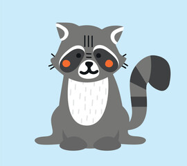 Grey cute raccoon concept. Toy or mascot for kids, animal, biology and wild life. Forest dweller, fauna and wild life. Fluffy and playful pet. Cartoon flat vector illustration