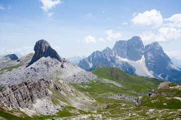 Fototapeta na wymiar Dolomites range landscape. Pelmo mount view