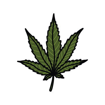 cannabis leaf doodle icon, vector color line illustration
