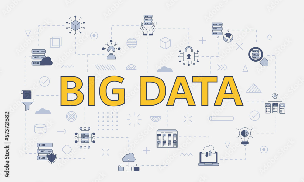 Wall mural big data concept with icon set with big word or text on center