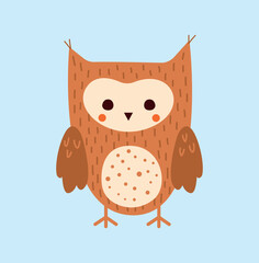Cute owl concept. Brown bird, symbol of night time, forest dweller. Animal with wings and feathers. Toy or mascot for children. Poster or banner for website. Cartoon flat vector illustration