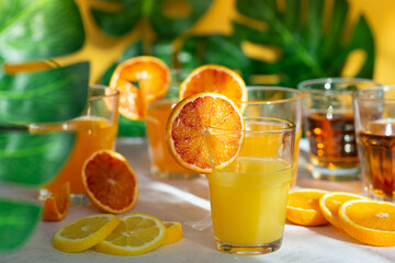 beach citrus drinks on a warm background