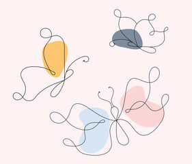 Butterflies line set. Collection of minimalistic insects. Aesthetics and elegance, fashion, trend and beauty. Spring and summer season. Cartoon flat vector illustrations isolated on beige background