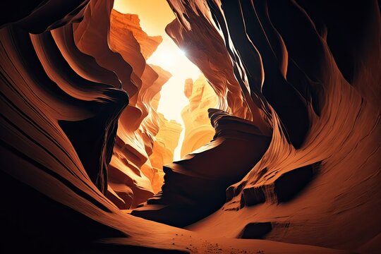 An underground cavern in the Antelope canyon's orange sands. The Desert Canyon Cave. Generative AI