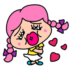 blow kiss girl, character design, cute cartoon isolated , graphic design for presentation, marketing, art, illustration, t-shirt design, cartoon, comic, advertising, online media