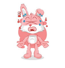pink bunny low battery mascot. cartoon vector