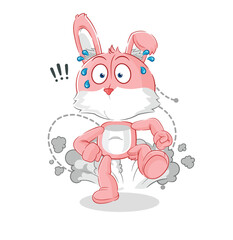 pink bunny running illustration. character vector