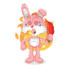 pink bunny eat hot chilie mascot. cartoon vector