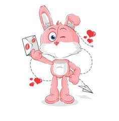 pink bunny hold love letter illustration. character vector