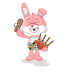 pink bunny scottish with bagpipes vector. cartoon character