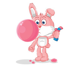 pink bunny chewing gum vector. cartoon character