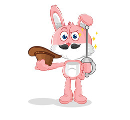 pink bunny fencer character. cartoon mascot vector