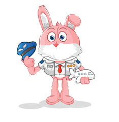 pink bunny pilot mascot. cartoon vector