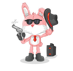 pink bunny mafia with gun character. cartoon mascot vector