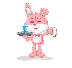pink bunny waiter cartoon. cartoon mascot vector