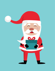 Santa claus with gift. Christmas and New Year, winter holiday and festival. December eve and character with present box. Poster, cover or banner for website. Cartoon flat vector illustration