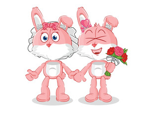 pink bunny wedding cartoon. cartoon mascot vector