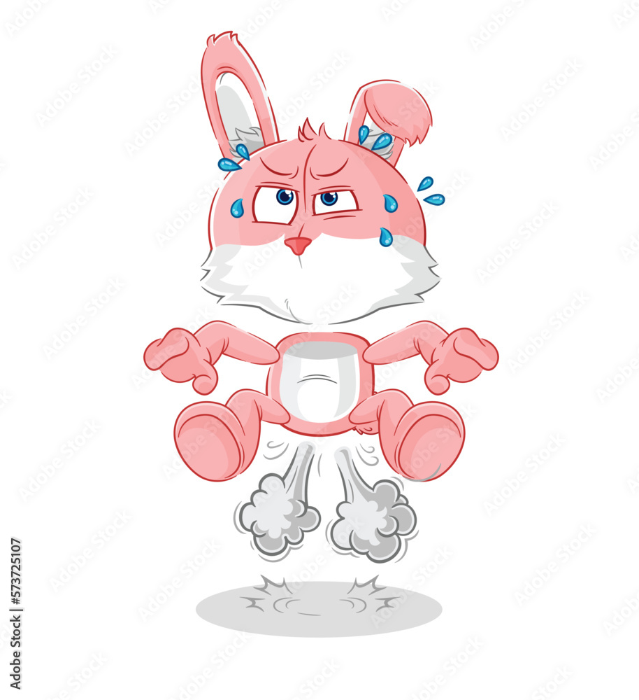 Sticker pink bunny fart jumping illustration. character vector