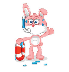 pink bunny swimmer with buoy mascot. cartoon vector