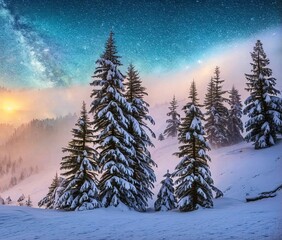 Fototapeta premium winter landscape with snow-covered fir trees
