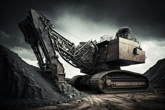 Observation of a coal mine with a weel excavator in operation. Generative AI