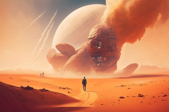 Illustration For The UAE's Mars Hope Probe Mission. Generative AI