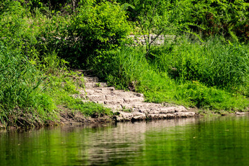 stone steps to river's edge