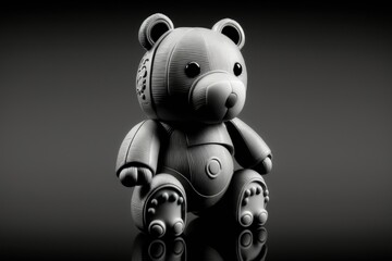 Toy bear that looks like a robot, drawn on a black background. Generative AI