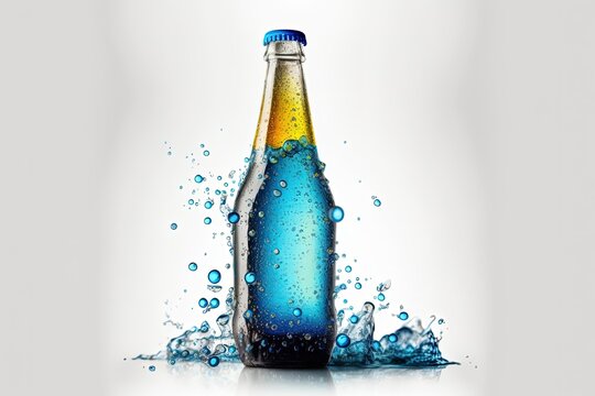 Water drops on a beer bottle against a white background. Generative AI
