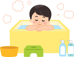 お風呂に入浴する男性