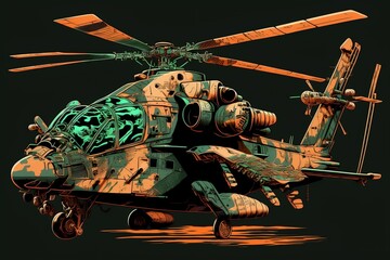 Illustration of military helicopter, Generative AI 