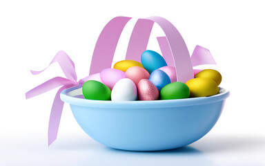 Fototapeta na wymiar Eggs on white background. Painted Decorative Easter Eggs for Easter day celebration. Generative AI